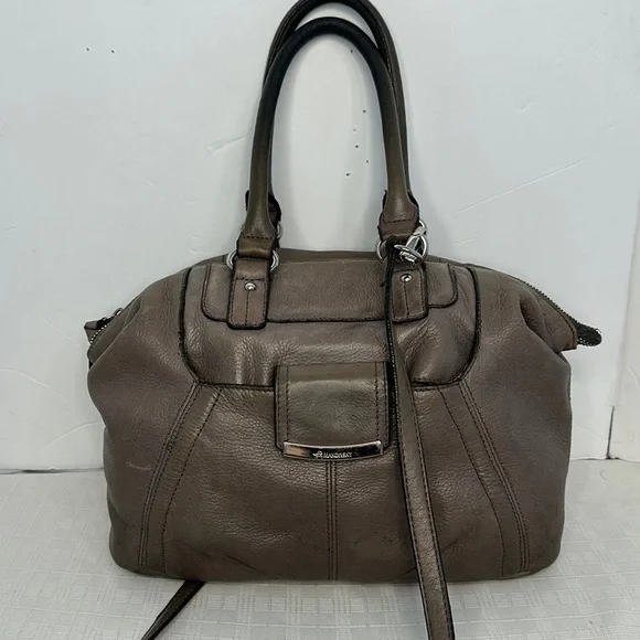 B Makowsky Puddy/Gray Soft Leather Handbag Purse - Picture 1 of 8